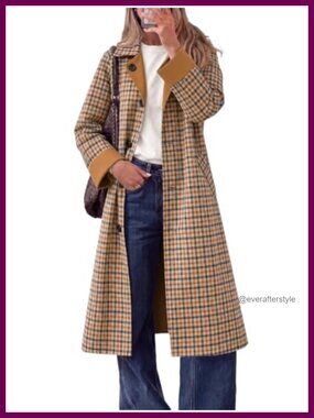 Women's Long Reversible Plaid Trench Coat Windproof Overcoat